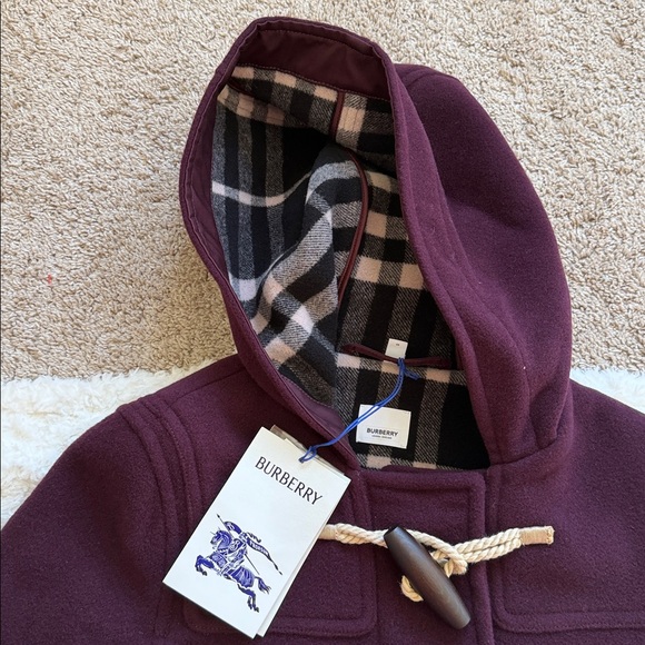 Burberry, Belfield Women’s Wine Red Merino Wool Hooded Overcoat, US 8 - Picture 7 of 12